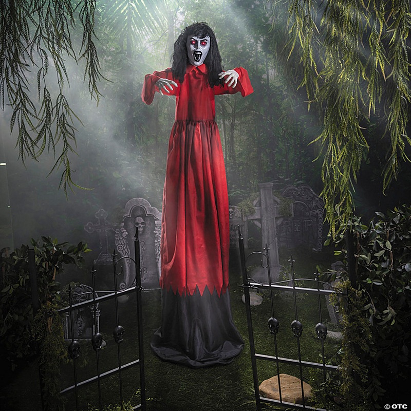 5 Ft. 10 3/4 Animated Standing Up & Down Lady in a Red Dress Halloween Decoration