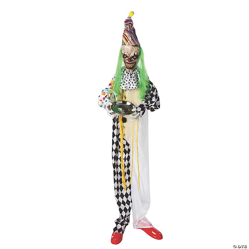 5 Ft. 6 Hanging Animated Multicolored Clown with Green Hair Halloween Decoration