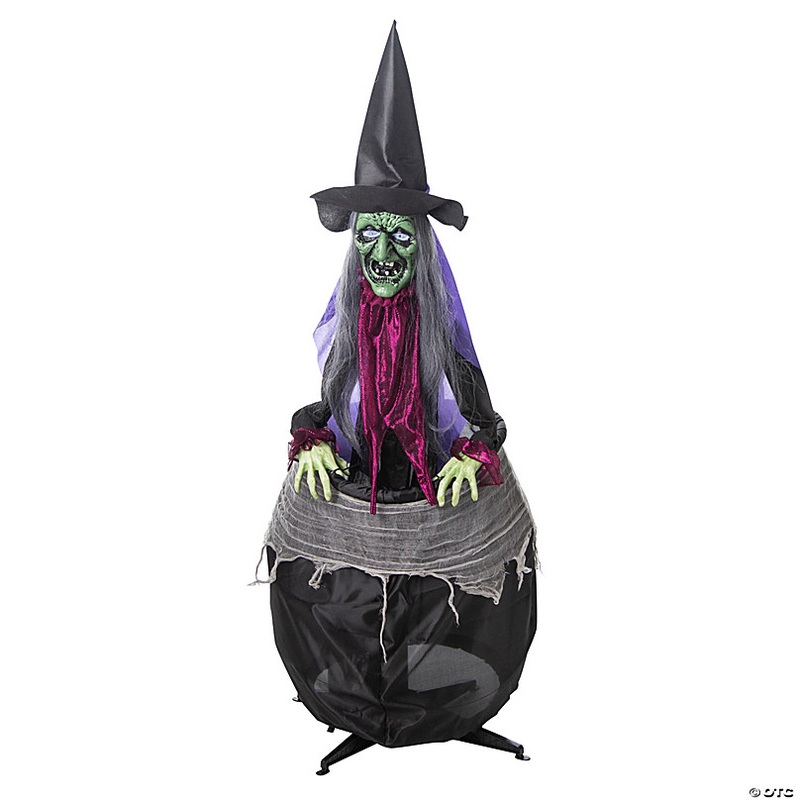 5 Ft. Animated Witch with Cauldron Standing Halloween Decoration