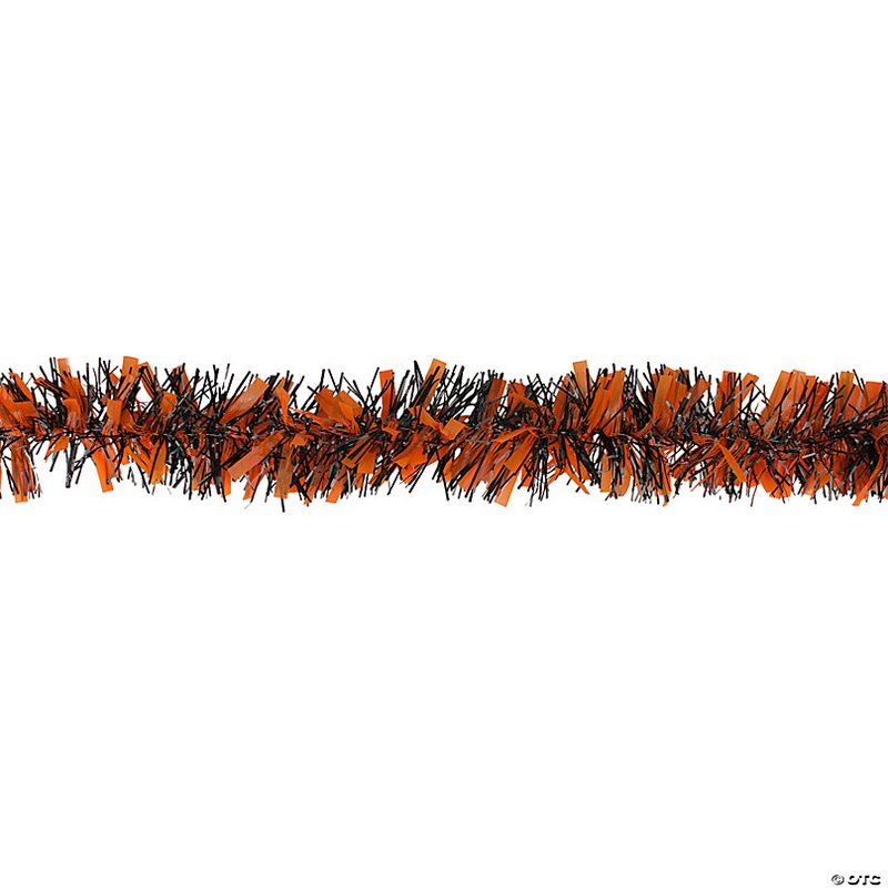 50' Orange and Black Halloween Tinsel Garland - Unlit