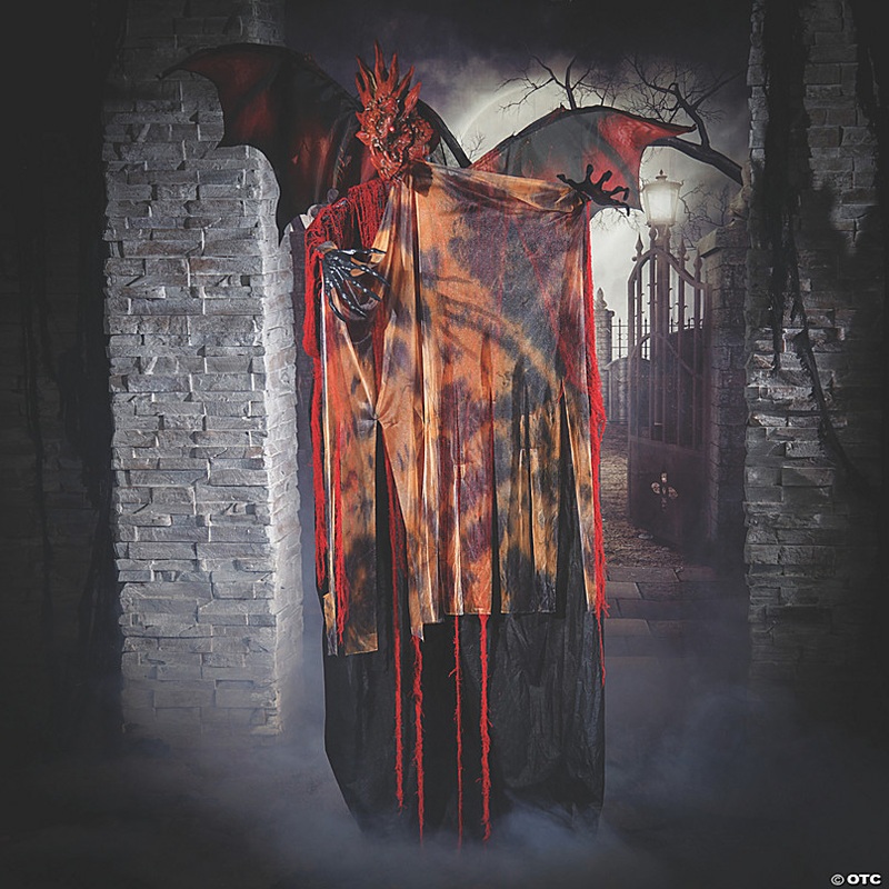 6 Ft. Standing Animated Black & Red Dragon Man Halloween Decoration
