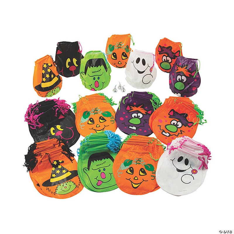 7 1/4 x 8 1/2 Bulk 720 Pc. Grinning Halloween Plastic Drawstring Bags