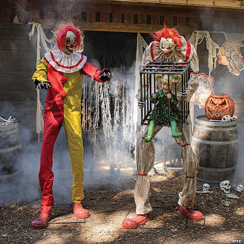 7 Ft. Cagey the Clown Animated Prop Standing Halloween Decoration