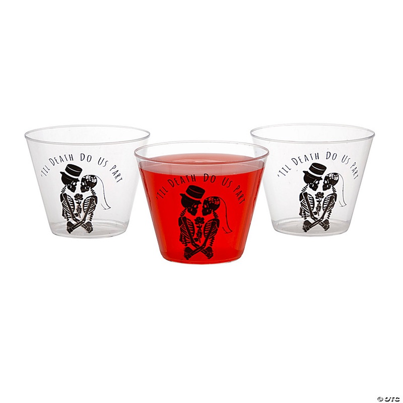 9 oz. Bulk 50 Pc. Til Death Do Us Part Halloween Wedding Reusable Plastic Cups