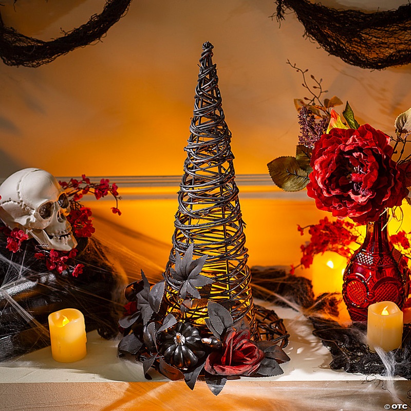 9 x 17 3/4 Black Rattan Wicker Witchs Hat Halloween Decoration