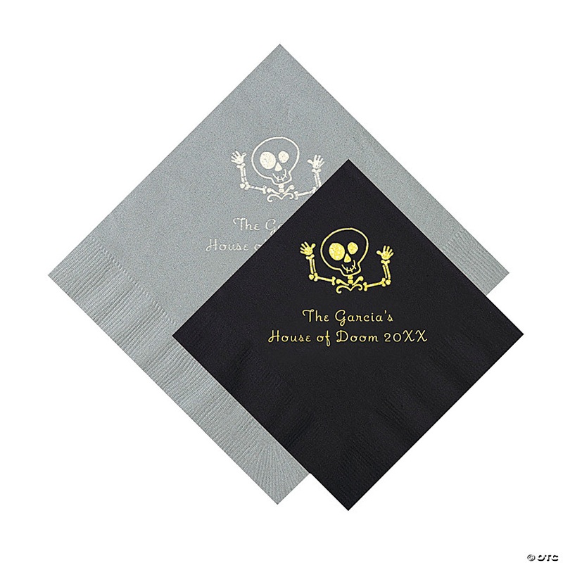 Bulk 50 Ct. Personalized Skeleton Beverage and Luncheon Napkins