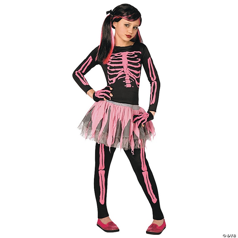 Girls Pink Punk Skeleton Costume