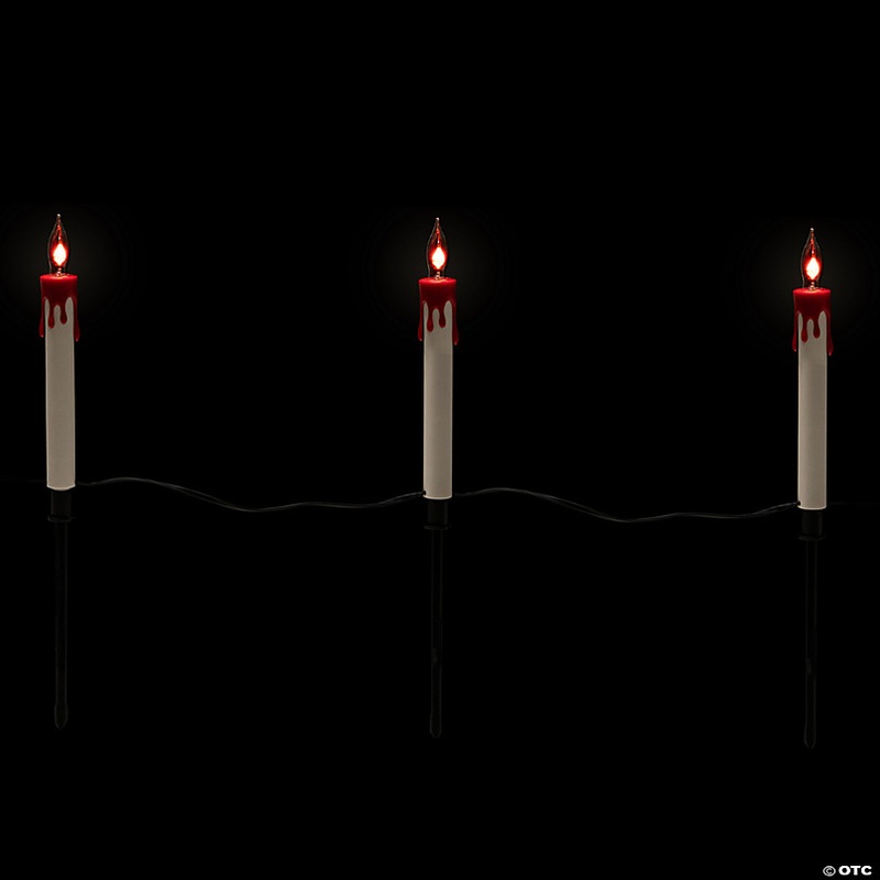 Lighted Flickering Candle Halloween Pathway Marker Lights - 4' Black Wire - 5ct