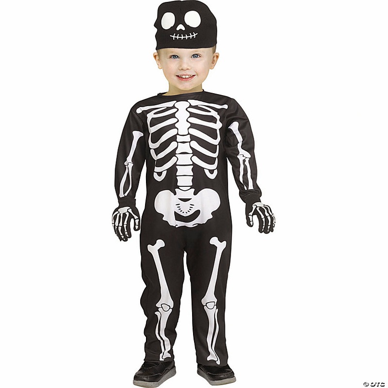 Toddler Black & White Polyester Skeleton Jumpsuit Costume