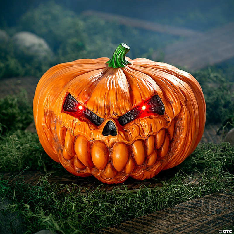 12 Light-Up Scary Plastic Pumpkin with Sound Halloween Tabletop Decoration