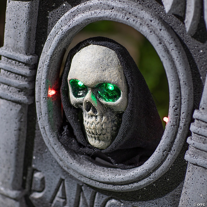 22 Gray Tombstone with Light-Up Moving Skeleton Head Halloween Decoration