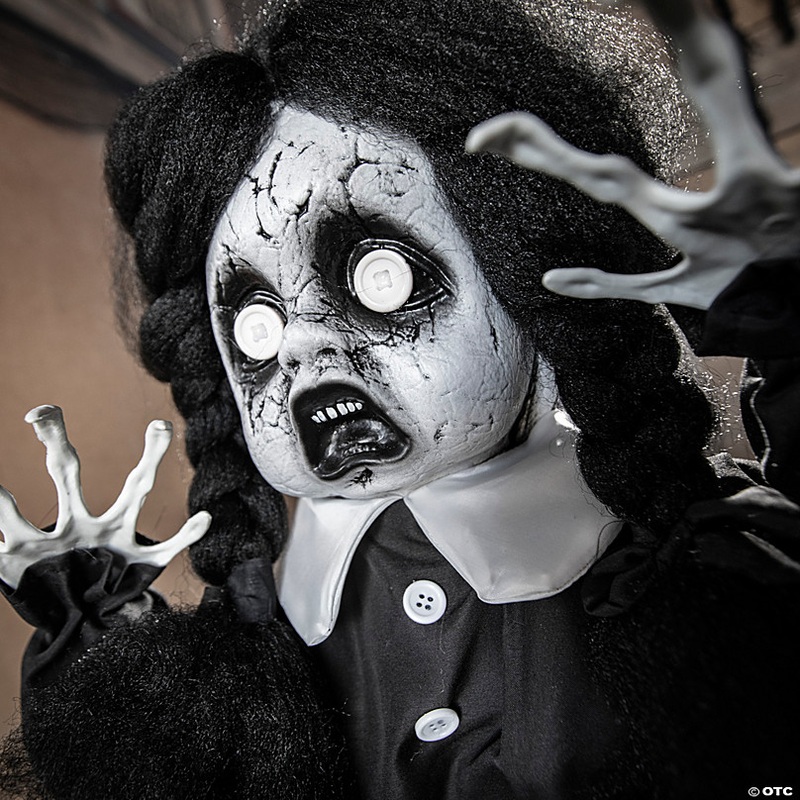 3 Ft. Black & White Scary Girl Animated Prop Standing Halloween Decoration