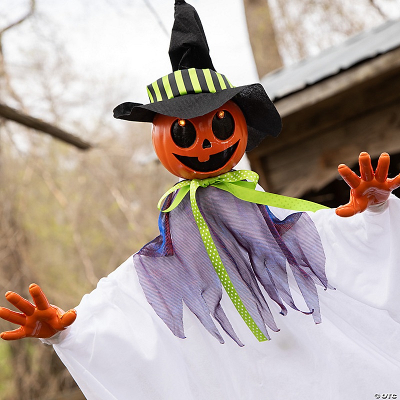 47 1/4 Hanging Smiling Pumpkin Scarecrow Animated Prop Halloween Decoration
