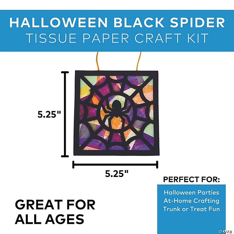 5 1/4 x 5 1/4 Halloween Black Spider Tissue Paper Craft Kit- Makes 12