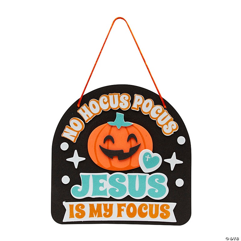 6 1/2 Religious Halloween Pumpkin Jesus is My Focus Sign Foam Craft Kit - Makes 12