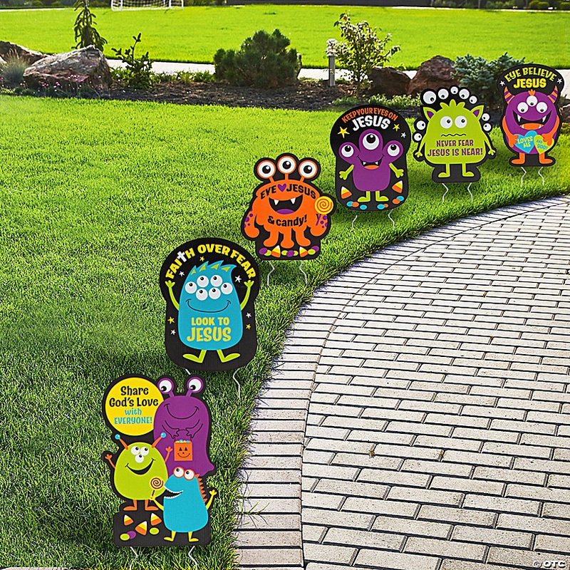 8 - 12 Religious Halloween Monster Yard Signs - 6 Pc.