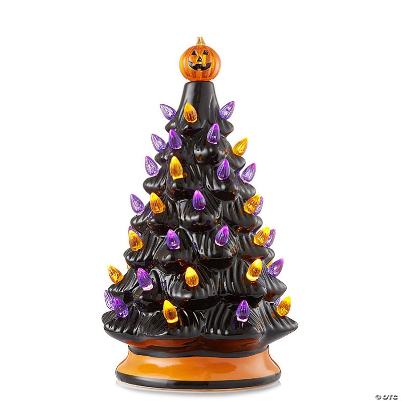 Casafield 12 Pre-Lit Black Halloween Ceramic Tree Hand-Painted Tabletop with Lights
