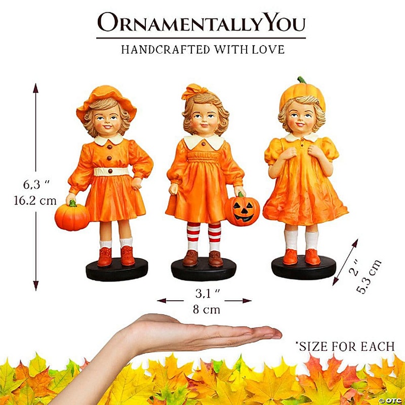 Inviting Pumpkin Girl Trio Set of Figurines, 6 Victorian Autumn Fall and Halloween Table Decoration, OrnamentallyYou