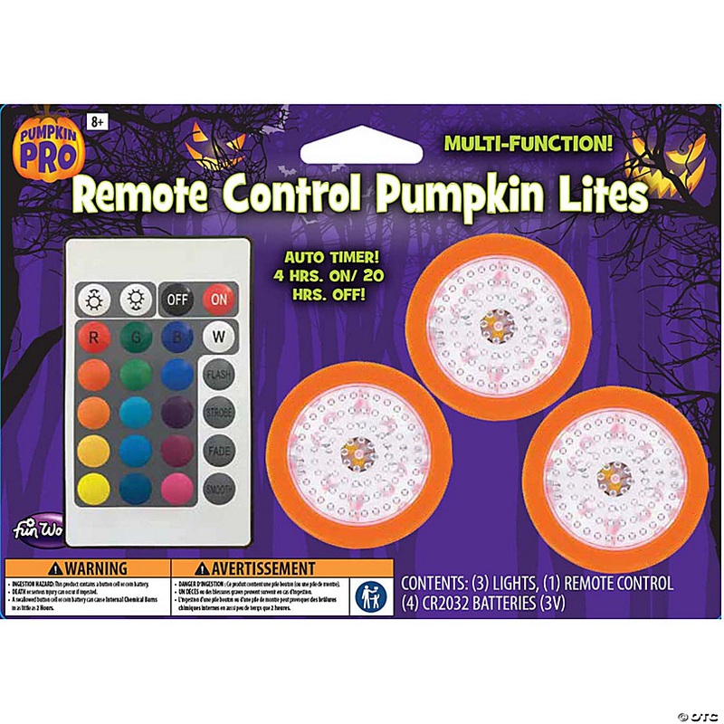 Orange Multi-Function Battery-Operated Pumpkin Lights with Remote Control