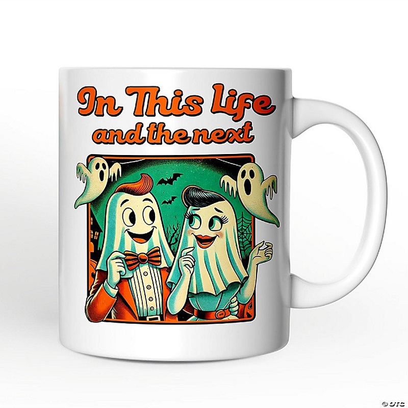 Retro Ghost Lovers Through Next Lives Mug, Vintage Halloween Gift for Couples, OrnamentallyYou