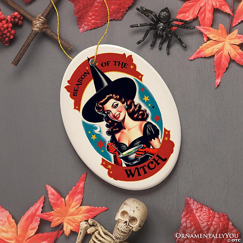 Wickedly Glamorous Season of the Witch Ornament, Retro Style Halloween Tree Decor and Keepsake, OrnamentallyYou