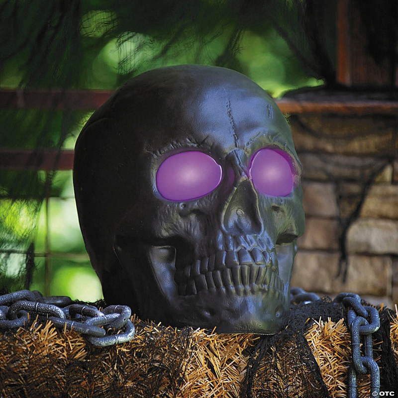 20 Light-Up LED Blow Mold Black Skull Halloween Decoration