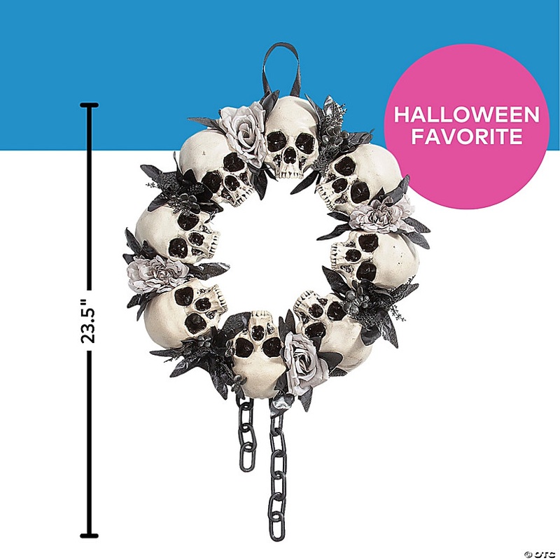 23 1/2 x 15 3/4 Skulls & White Roses Wreath Halloween Decoration