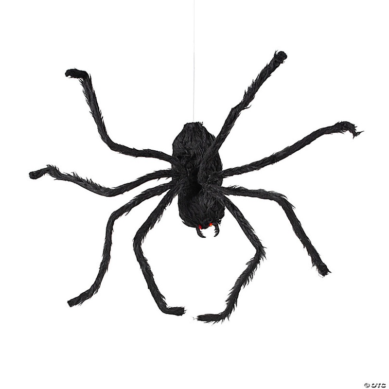 31 1/2 x 8 1/4 Hanging Hairy Black Spider Animated Prop Halloween Decoration