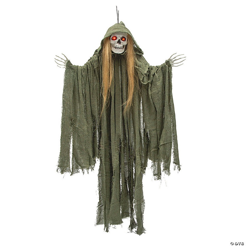 35 1/2 Light-Up Hanging Long Hair Skeleton Reaper Halloween Decoration