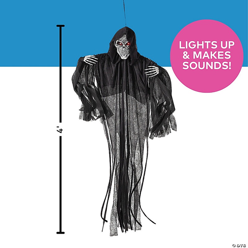 4 Ft. Hanging Black Skeleton Reaper Animated Prop Halloween Decoration