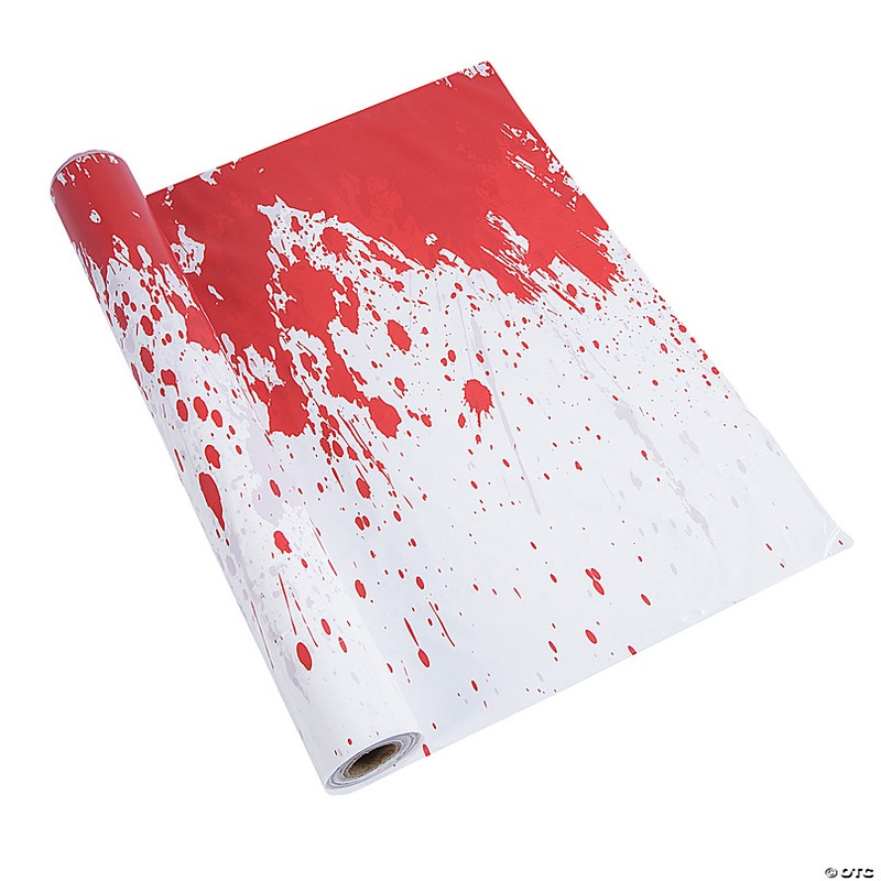 40 x 100 Ft. Halloween Horror Party Bloody Red & White Disposable Plastic Tablecloth Roll