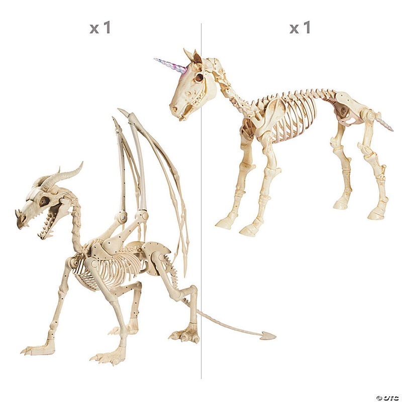 43 - 49 Halloween Unicorn & Dragon Skeleton Decorations - 2 Pc.