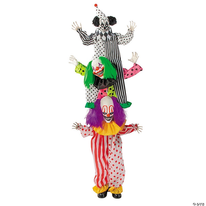 5 Ft 10 3/4 Animated Standing Light-Up LED Stacked Clown Trio Halloween Decoration