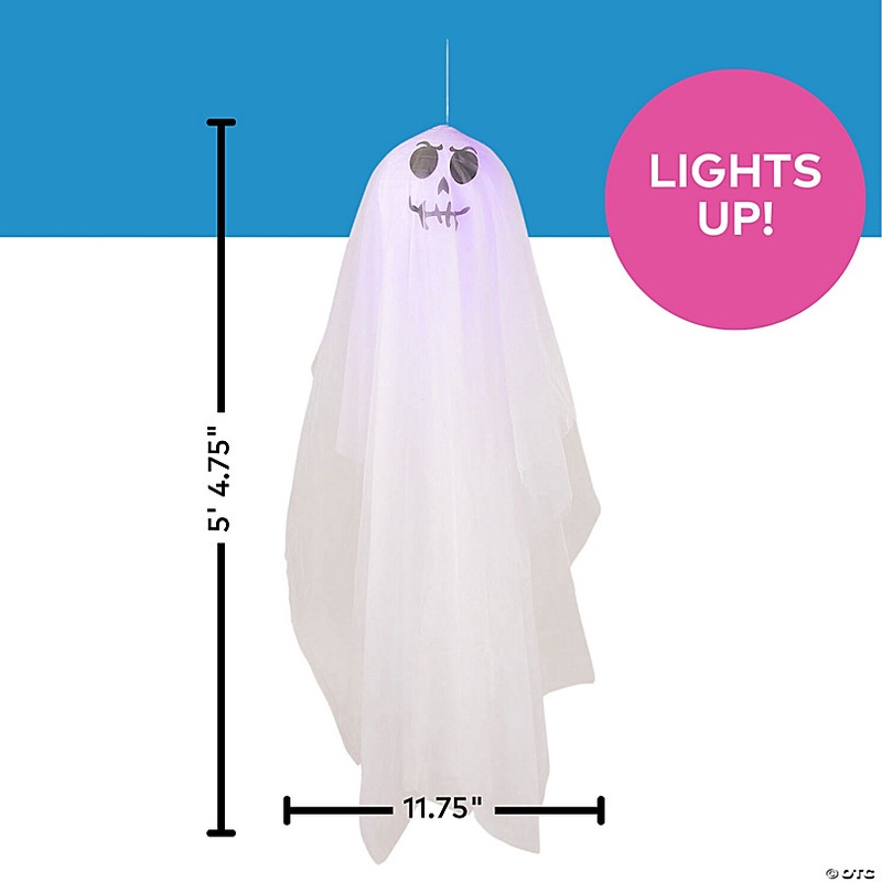 5 Ft. 4 3/4 Hanging Light-Up White Smiling Ghost Halloween Decoration