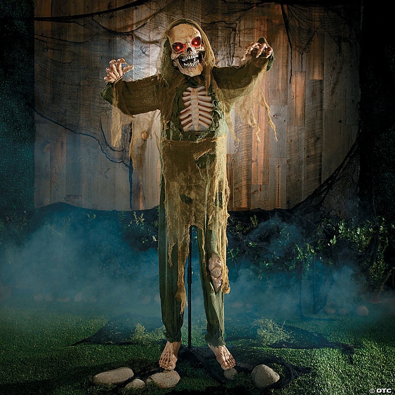 5 Ft. 4 Standing Animated Green Skeleton Reaper Halloween Decoration