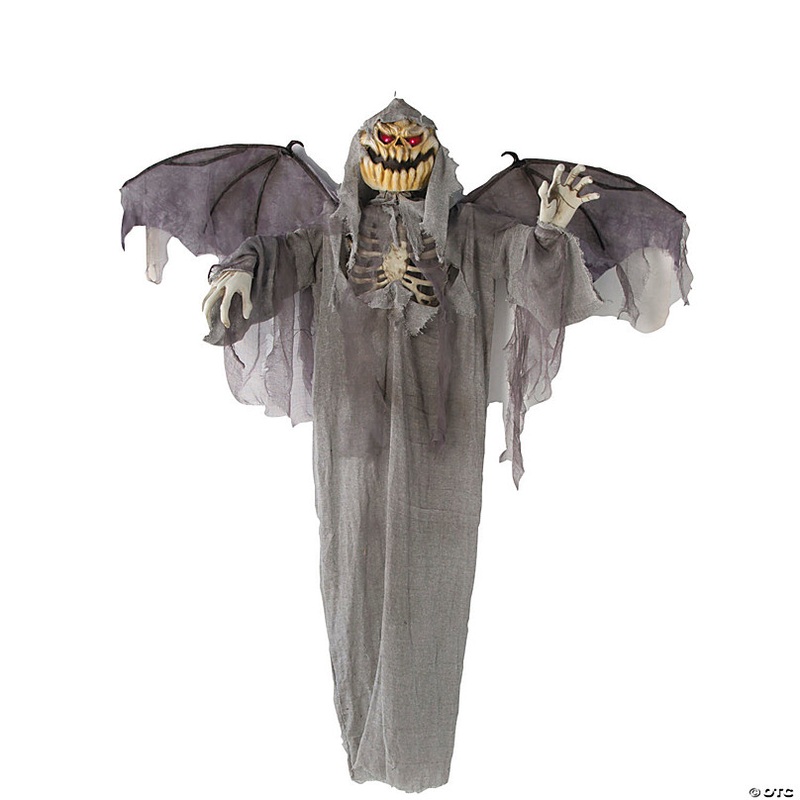 5 Ft. Animated Hanging Jack-O'-Lantern Skeleton Scarecrow with Wings Halloween Decoration