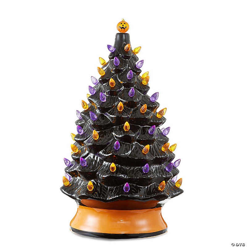 Casafield 24 Pre-Lit Black Halloween Ceramic Tree Hand-Painted Tabletop with Lights