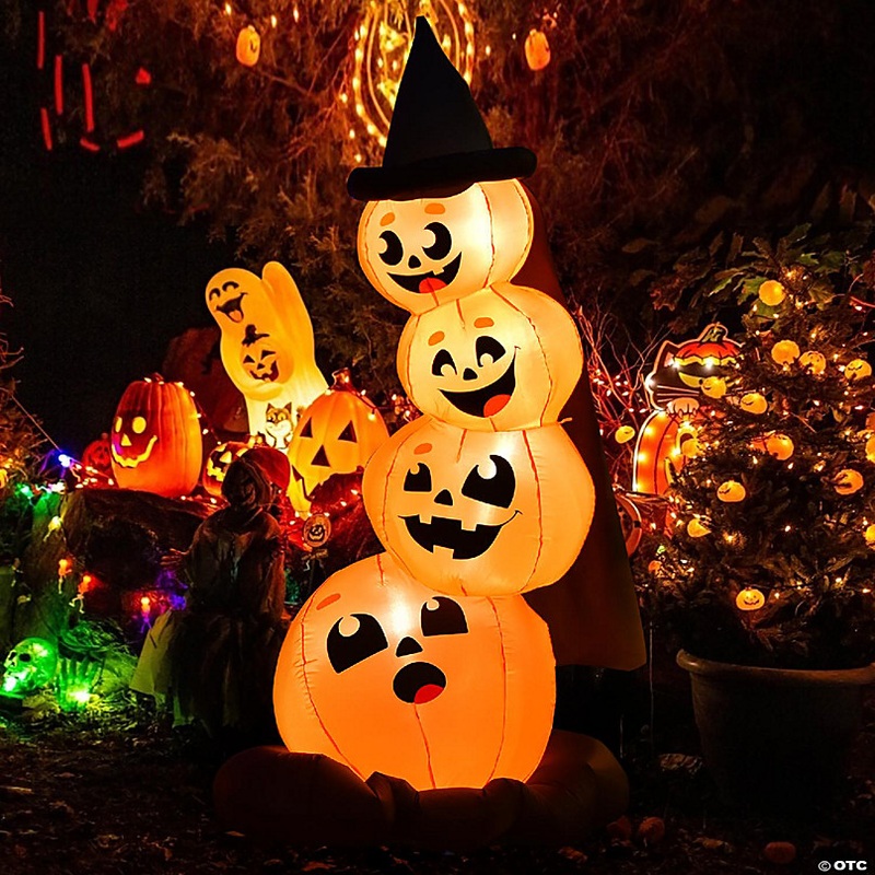 Costway 6.8FT Halloween Inflatable Pumpkin Combo Blow up Pumpkins w/ Witchs Hat