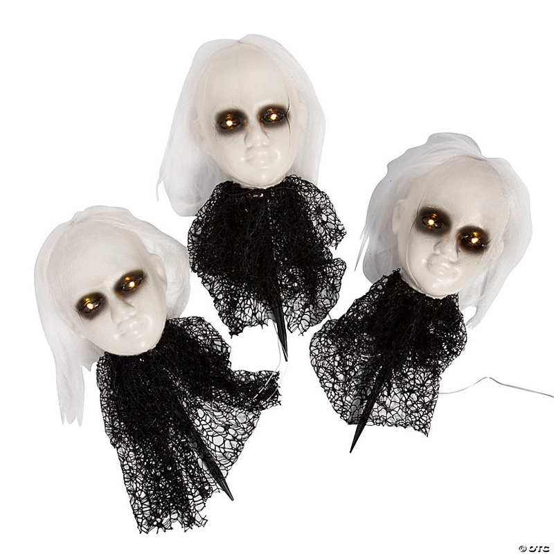 Creepy Doll Head Halloween Light Up Yard Stakes - 3 Pc.