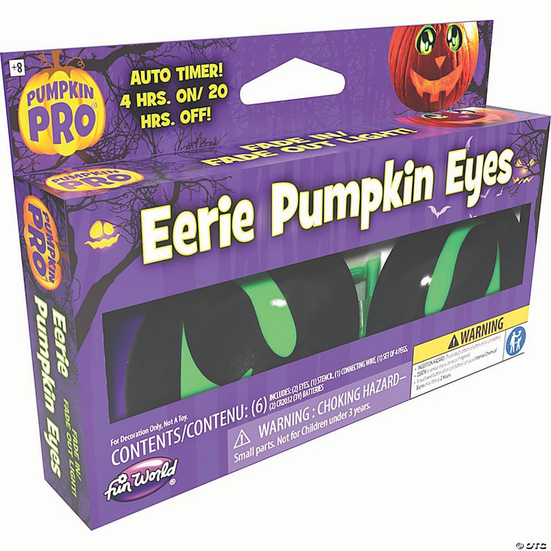 Fade In & Fade Out Battery-Operated Eerie Green Pumpkin Eyes Halloween Decoration