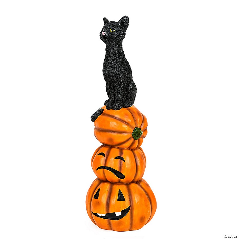 National Tree Company 32 in. Halloween Black Cat and Pumpkins Stack