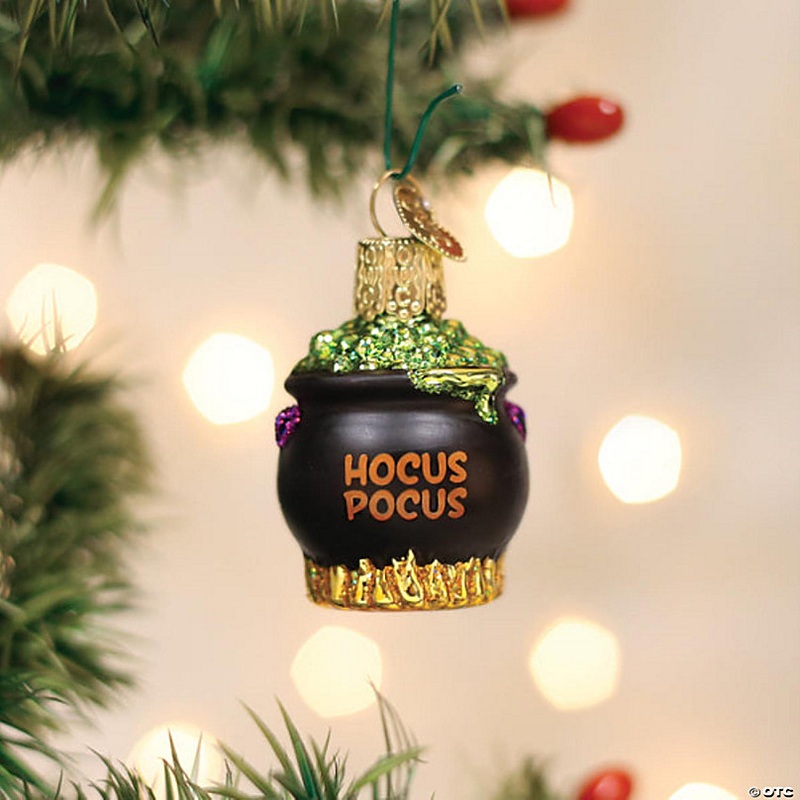Old World Christmas Blown Glass Hanging Ornament for Halloween, Mini Cauldron with OWC Gift Box