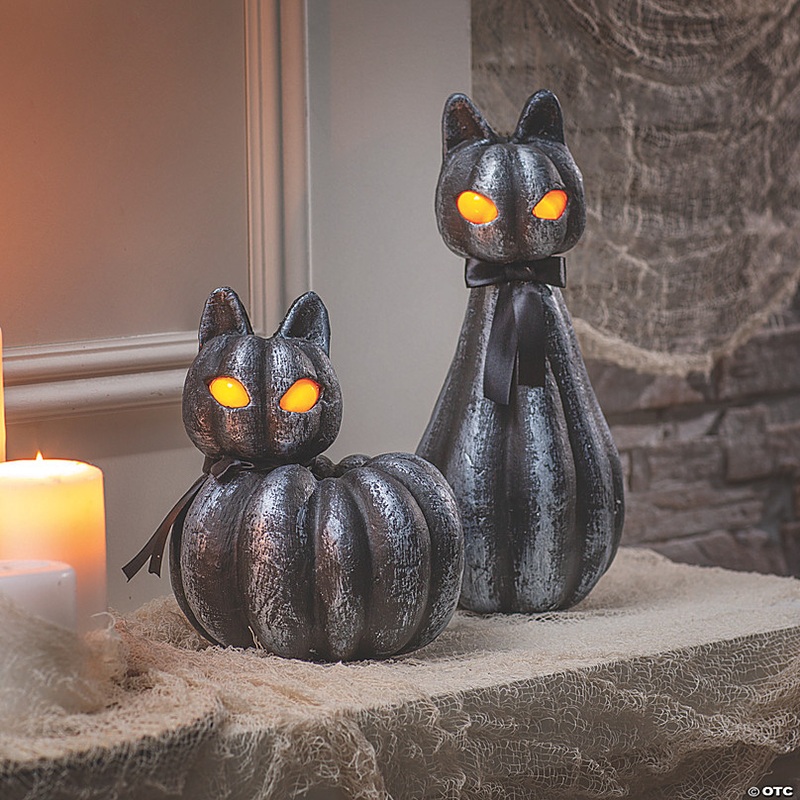 Pumpkin Black Cat Light-Up Halloween Decorations