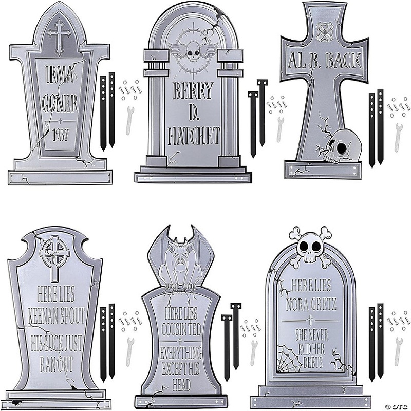 SCS Direct 3D 17 Metal Ghost Tombstone-6 Designs-Weather Rust Proof, UV Printed-Upgrade Your Halloween Spooky Mansion Party, Haunted Cemetery