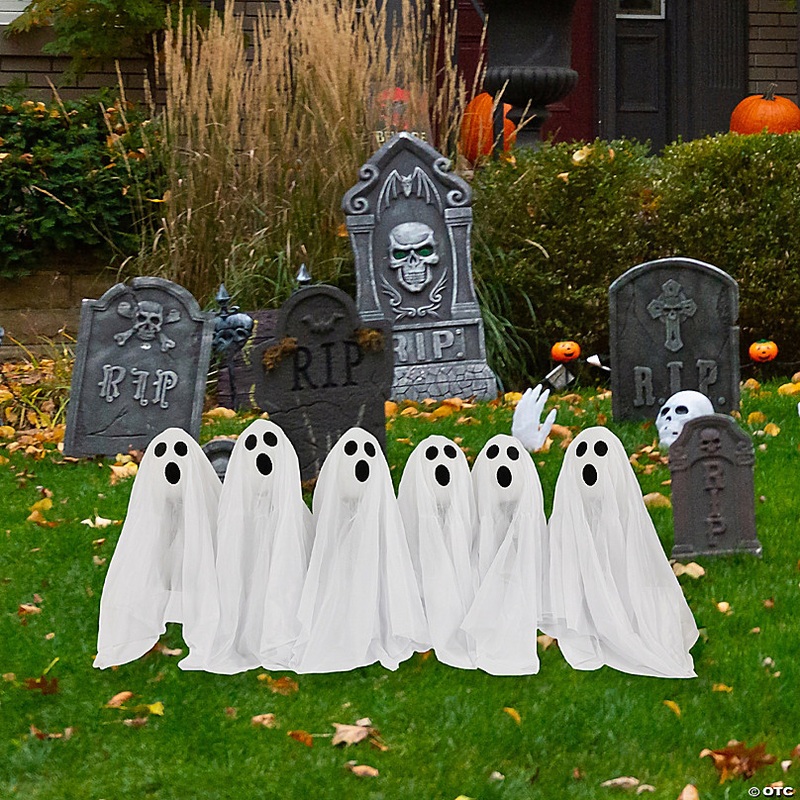 Set of 6 LED Lighted White Ghost Halloween Outdoor Pathway Markers 30
