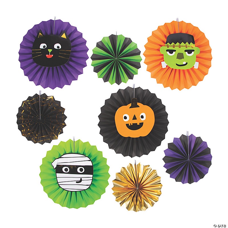10 - 14 Ghoul Gang Hanging Paper Fans Halloween Decorations - 8 Pc.