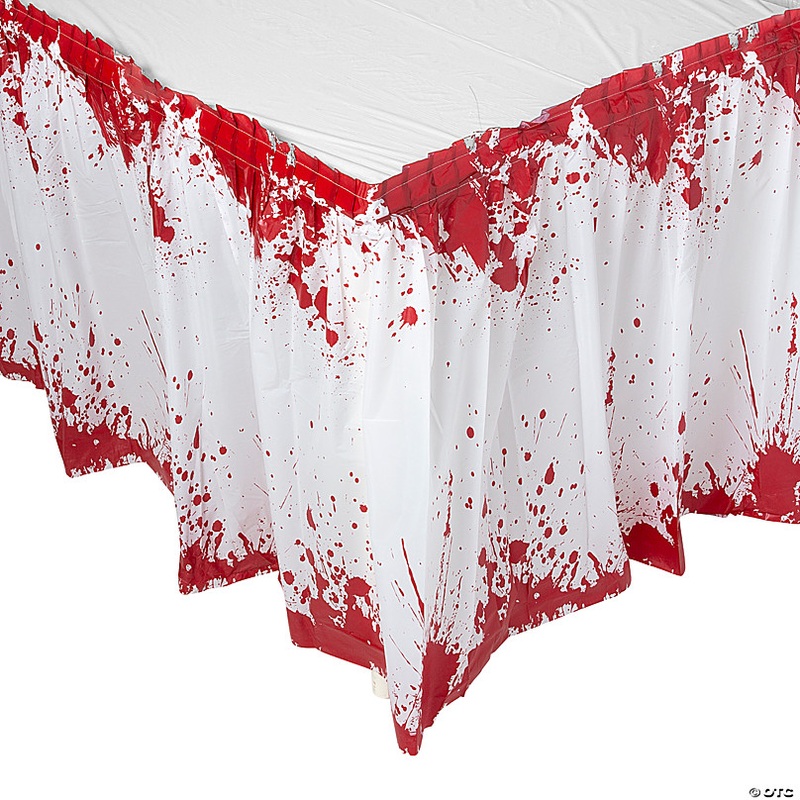14 Ft. x 29 Halloween Horror Party Bloody Red & White Plastic Table Skirt