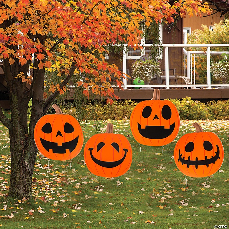 17 x 20 Halloween Jack-O-Lantern Plastic Yard Signs - 4 Pc.