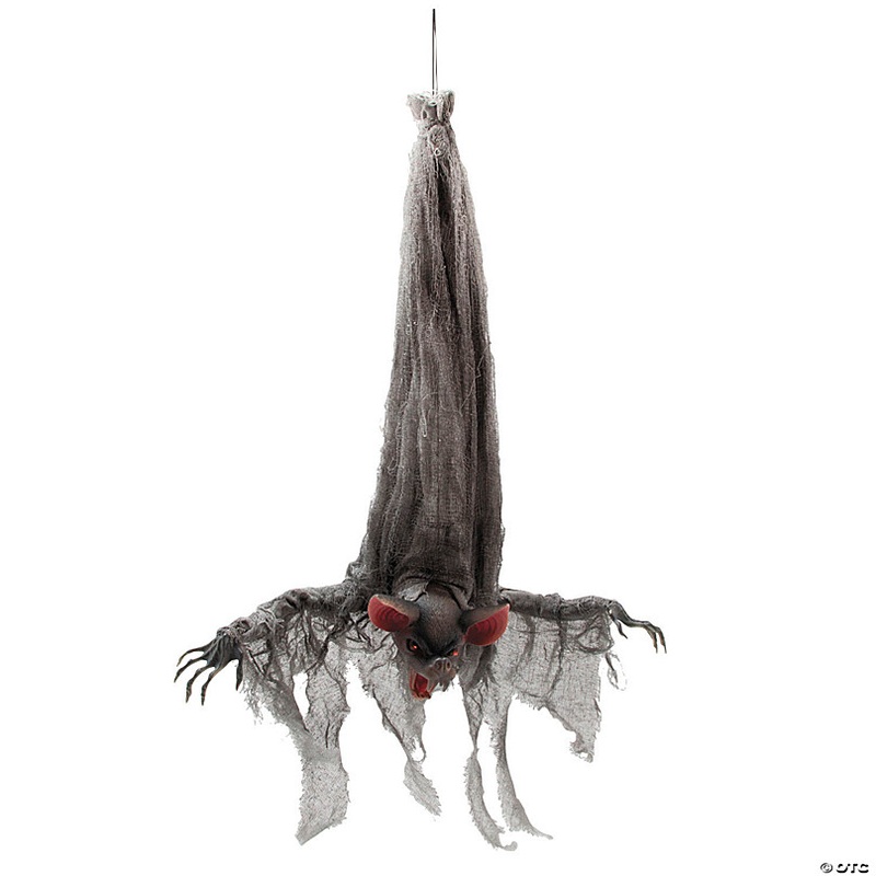 39 1/4 Animated Hanging Light-Up Upside-Down Gray Bat Halloween Decoration