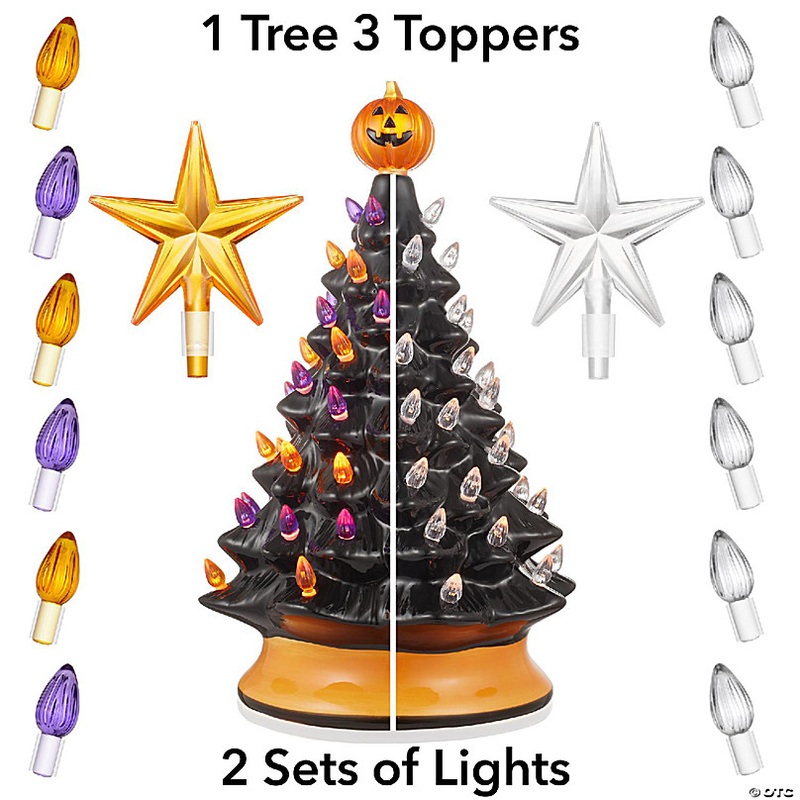 Casafield 15 Pre-Lit Halloween Tree, Ceramic Tabletop Decor with Lights, Pumpkin and Star.